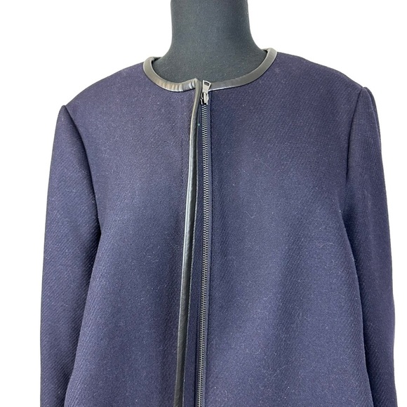 Ann Taylor Wool Coat Faux Fur Faux Leather Tiered Navy Blue Black XL - Picture 7 of 11